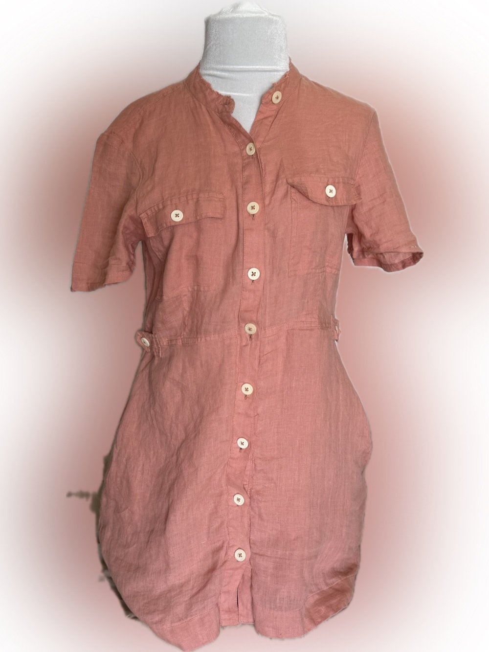 Free People Linen Blend Shirt Dress XS Coral Utility Button Front Tunic